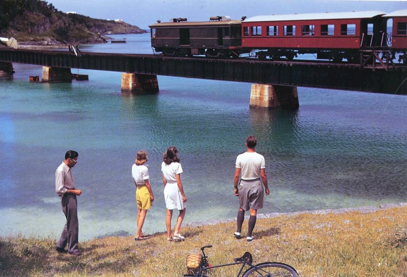 Bermuda railway going over a coastal bridge