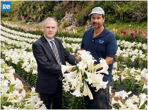 Governor with Easter Lilies for Queen