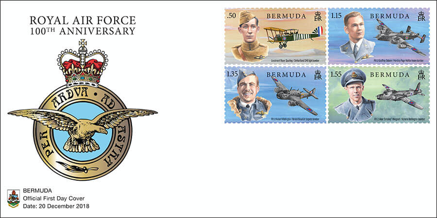 2018 Bermuda Royal Air Force stamps showing Bermudian pilots