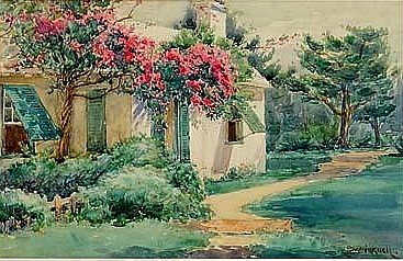 Bicknell's painting of a Bermuda cottage 