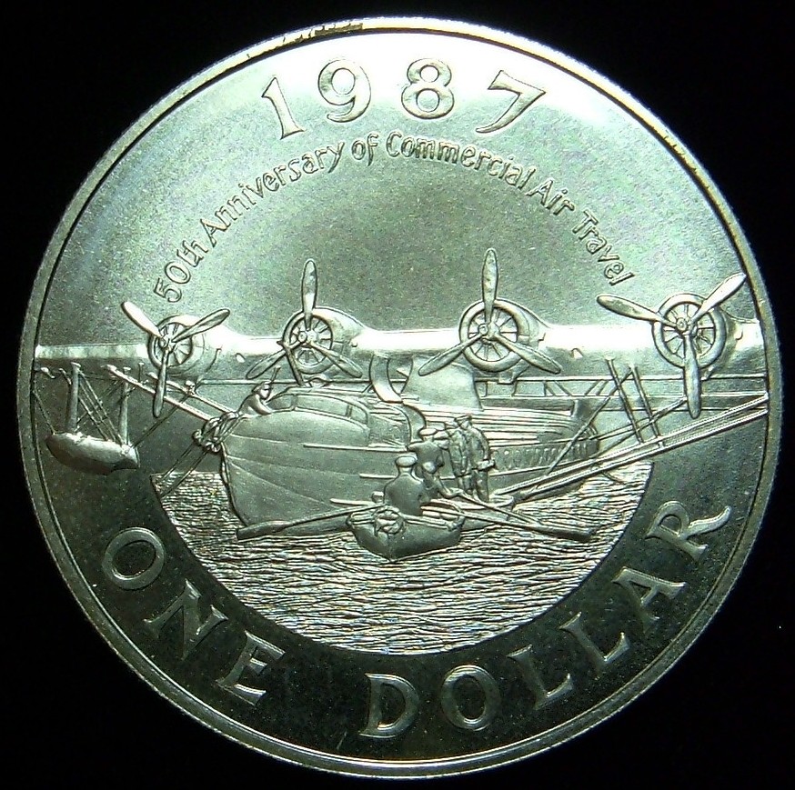 1987 Bermuda 50th anniversary of commercial aviation coin